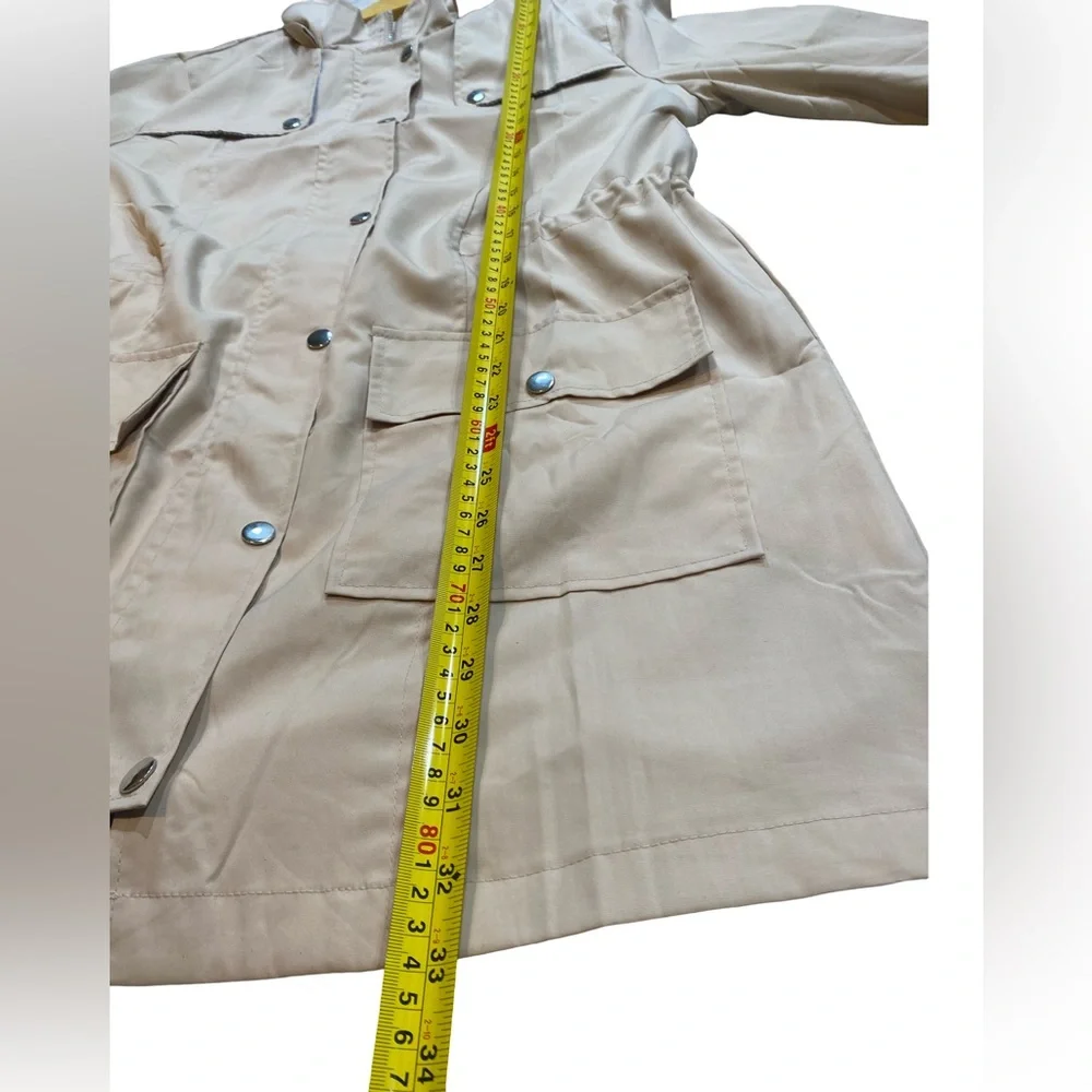 Women’s Blogger Love Long Lightweight Jacket Tan Utility Raincoat‎ Style Medium - Picture 10 of 10